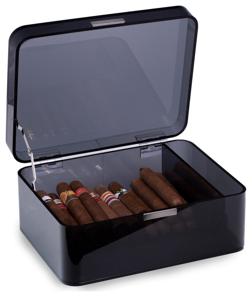 Black Acrylic Humidor For 60 Cigar, Magnetic Closure