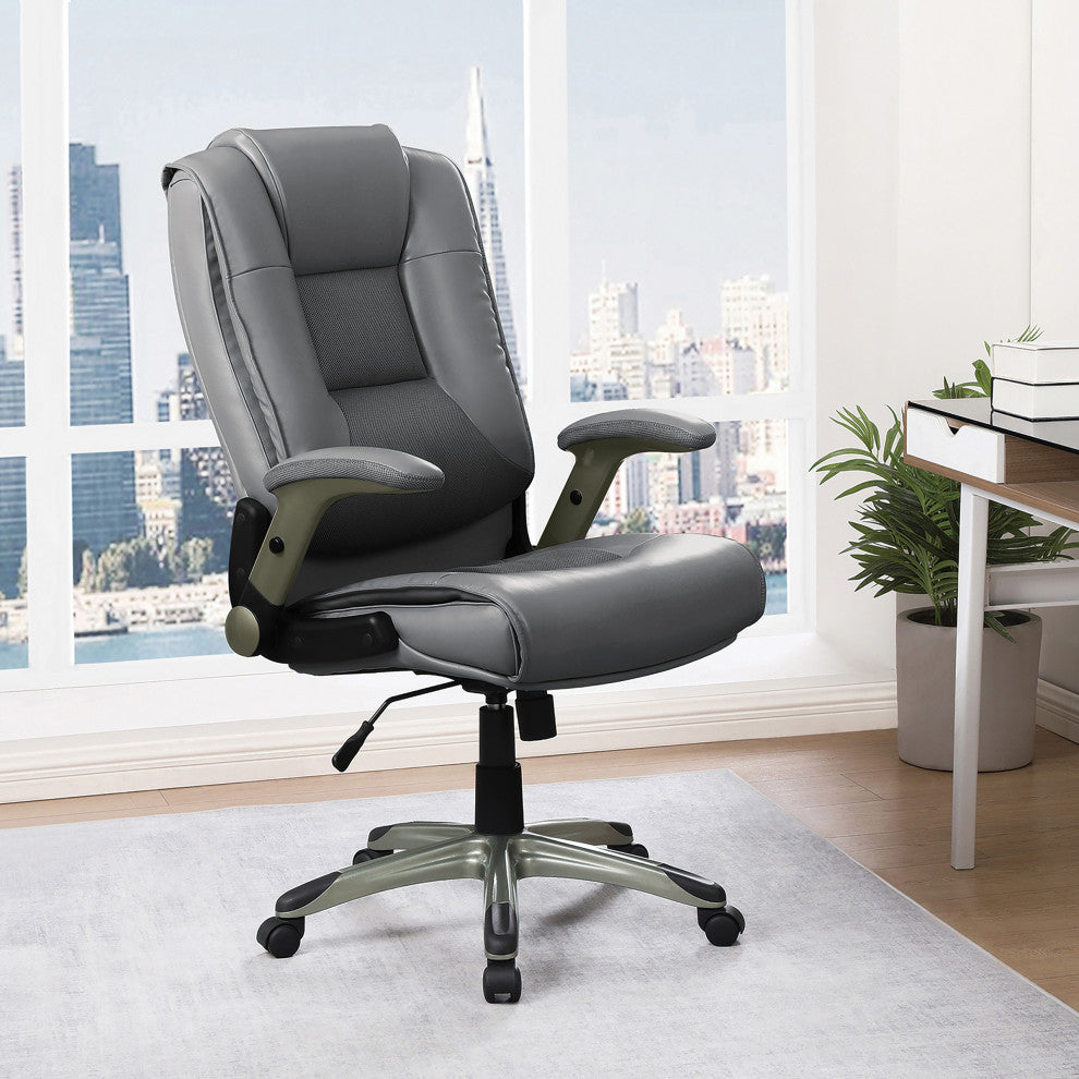 Executive Bonded Leather Chair with Titanium Coated Flip Arms, Charcoal Grey