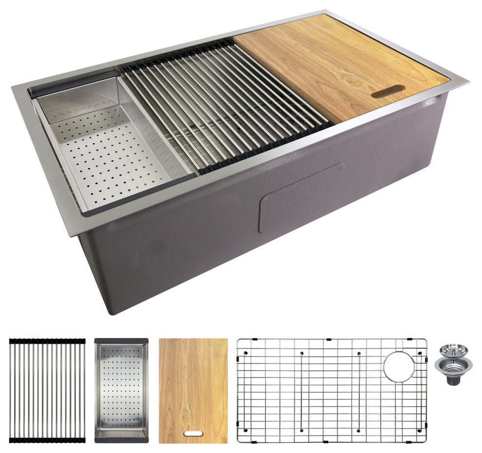 Transolid 33x19x10" Undermount Stainless Steel Workstation Sink