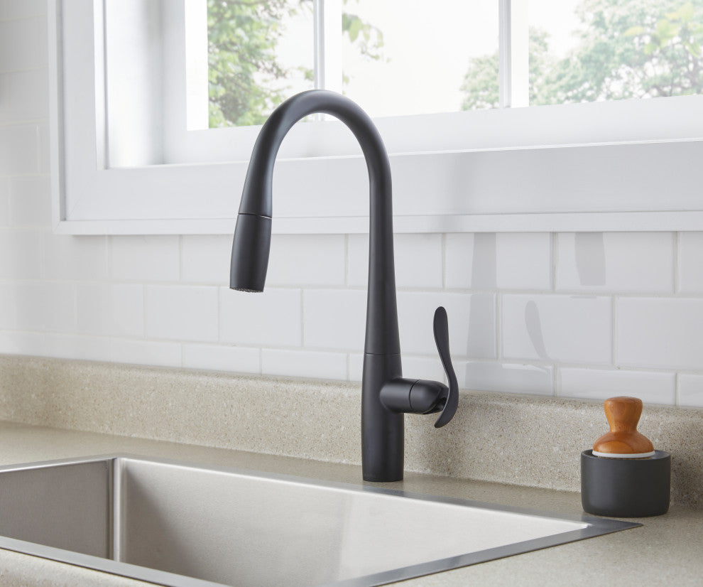Selene Single Handle Pull-Down Kitchen Faucet w/ Snapback, Satin Black