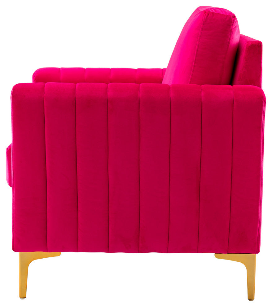 Velvet Comfor Club Chair With Arms&Metal Legs, Fuchsia