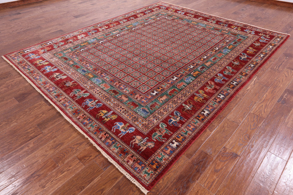 Handmade Antiqued Pazyryk Historical Design Wool Rug 8' 2" X 10' 2" Q7664