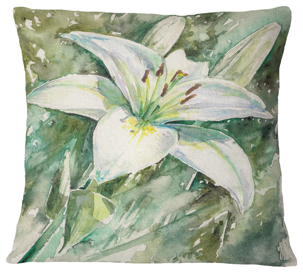 Large White Lily Painting Floral Throw Pillow, 16"x16"