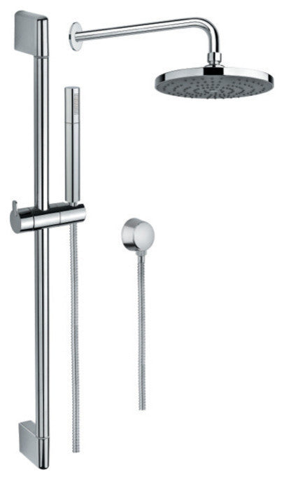 Chrome Shower System With Hand Shower, Sliding Rail, Showerhead, and Water Conne