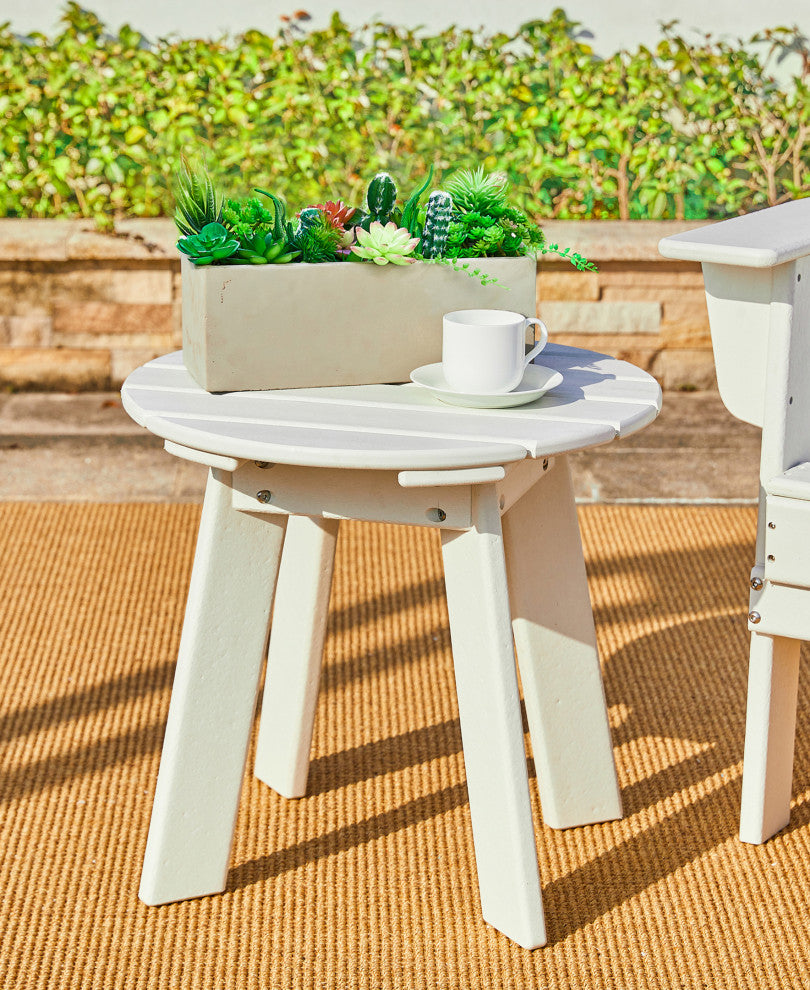20"D Outdoor Patio HDPE Round Side Table, White