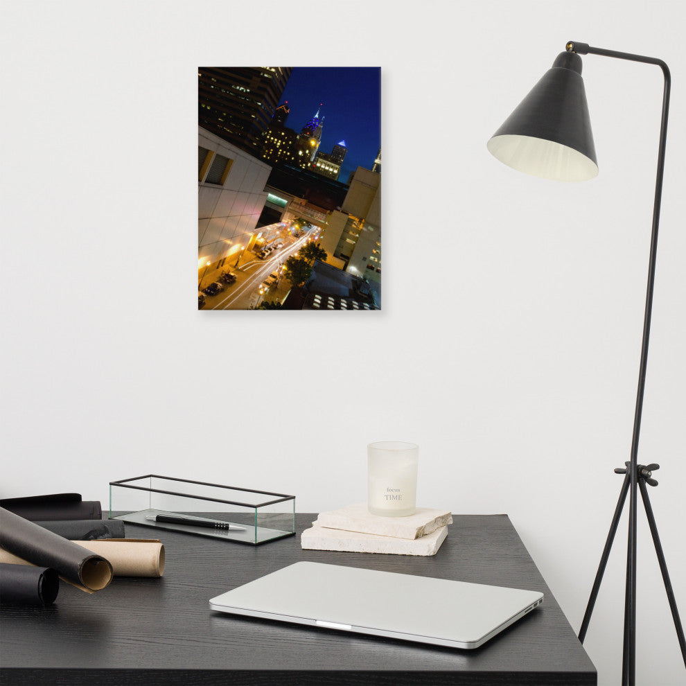 Light Trails in Philly Night Photography Canvas Wall Art Print, 12" X 16"