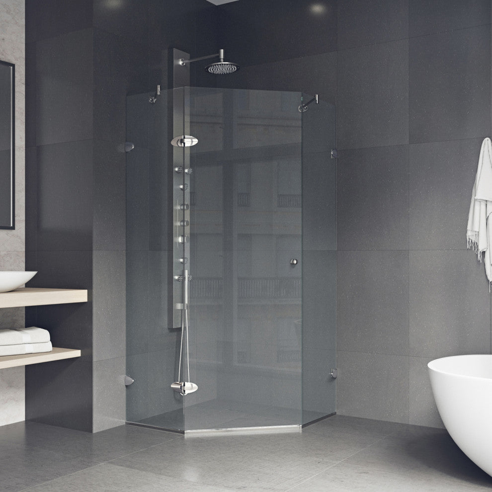 VIGO Verona 36"D x 36"W x 73"H Frameless Hinged Neo-Angle Shower Enclosure, Brushed Nickel, Without Base