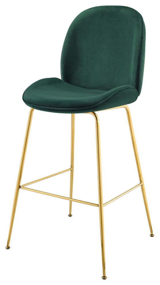 Contemporary Bar Pub and Dining Bar Stool Chair, Velvet Metal Steel, Green