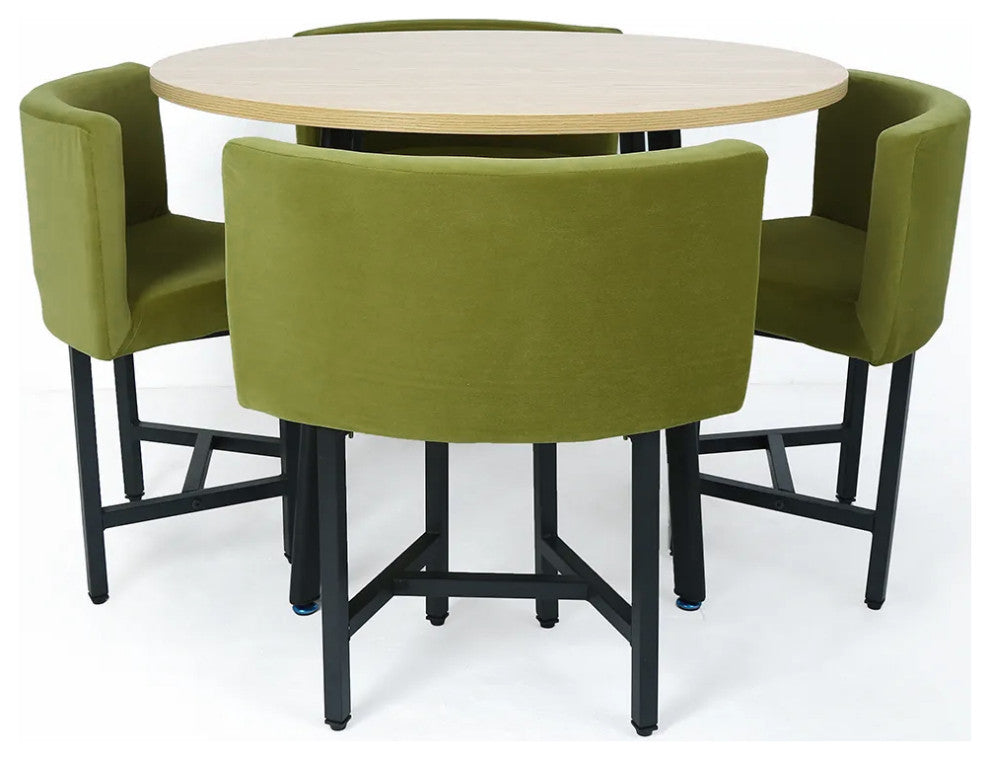 40" Round Wooden 4 Seater Dining Table Set Upholstered Chairs for Nook Balcony, Yellow