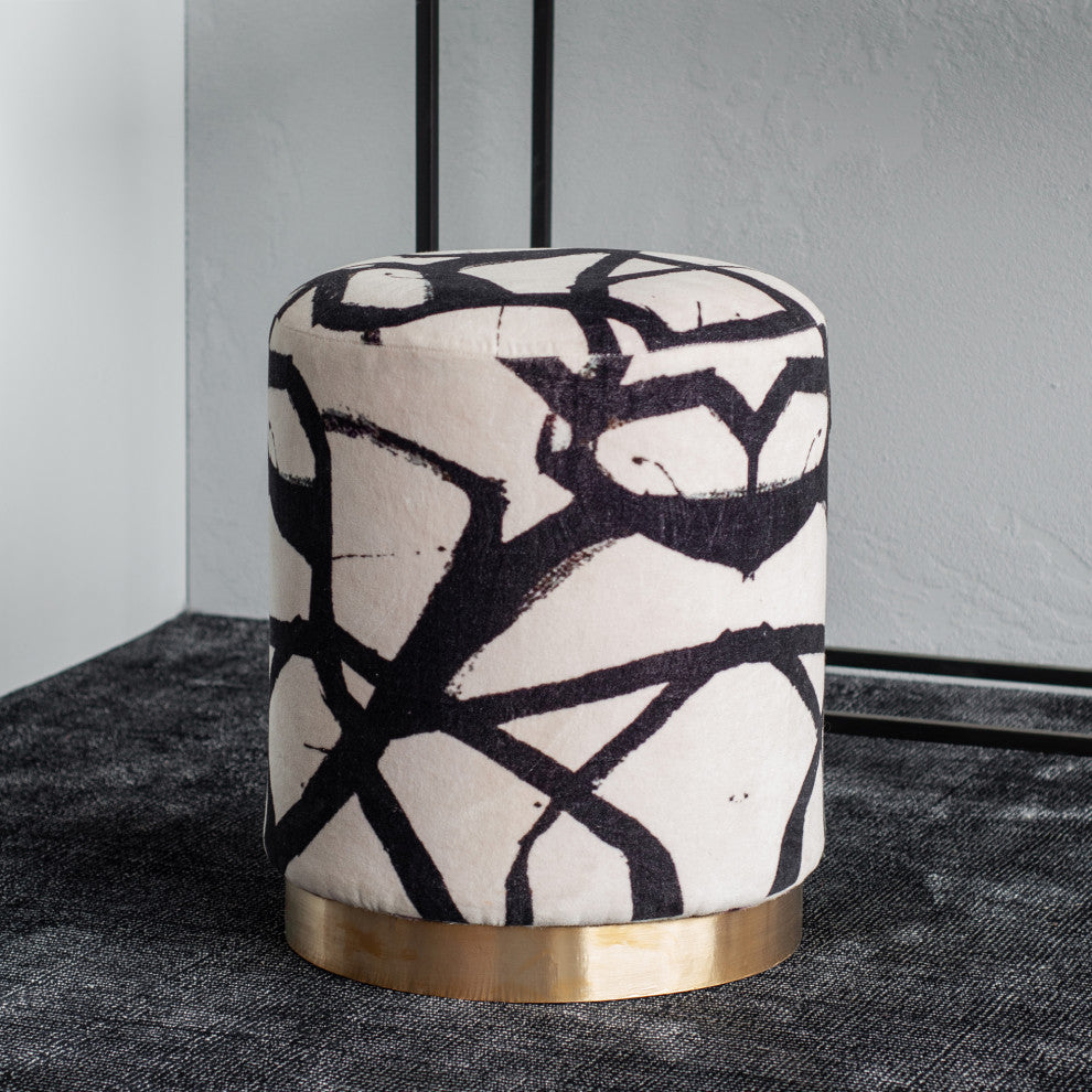 Tilla Cotton Velvet Ottoman With Printed Artwork