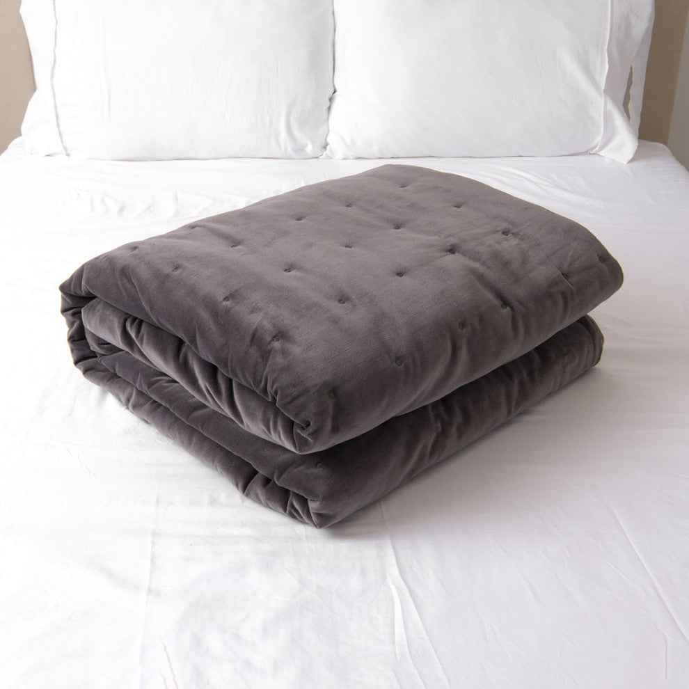 Velvet and Cotton Tufted Quilt, Grey, Queen