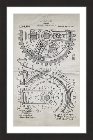 "Gears 1912 Old Paper" Framed Painting Print
