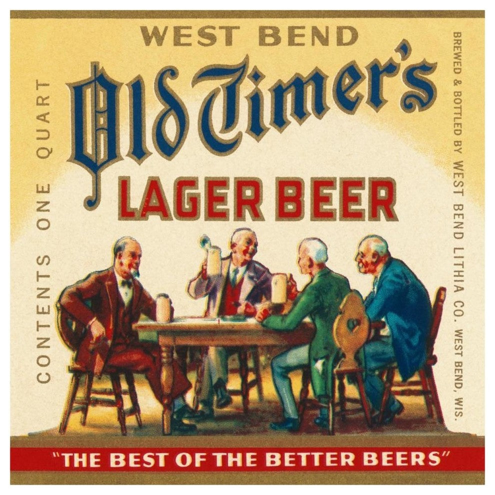 "West Bend Old Timer's Lager Beer" Print by Vintage Booze Labels, 46"x46"