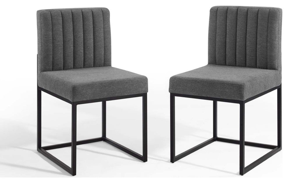 Side Dining Chair, Set of 2, Fabric, Metal, Black Gray, Modern, Cafe Bistro