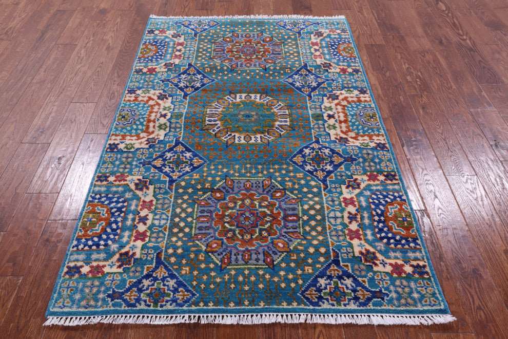 Mamluk Geometric Hand-Knotted Wool Rug 4' 0" X 6' 3" - Q15897