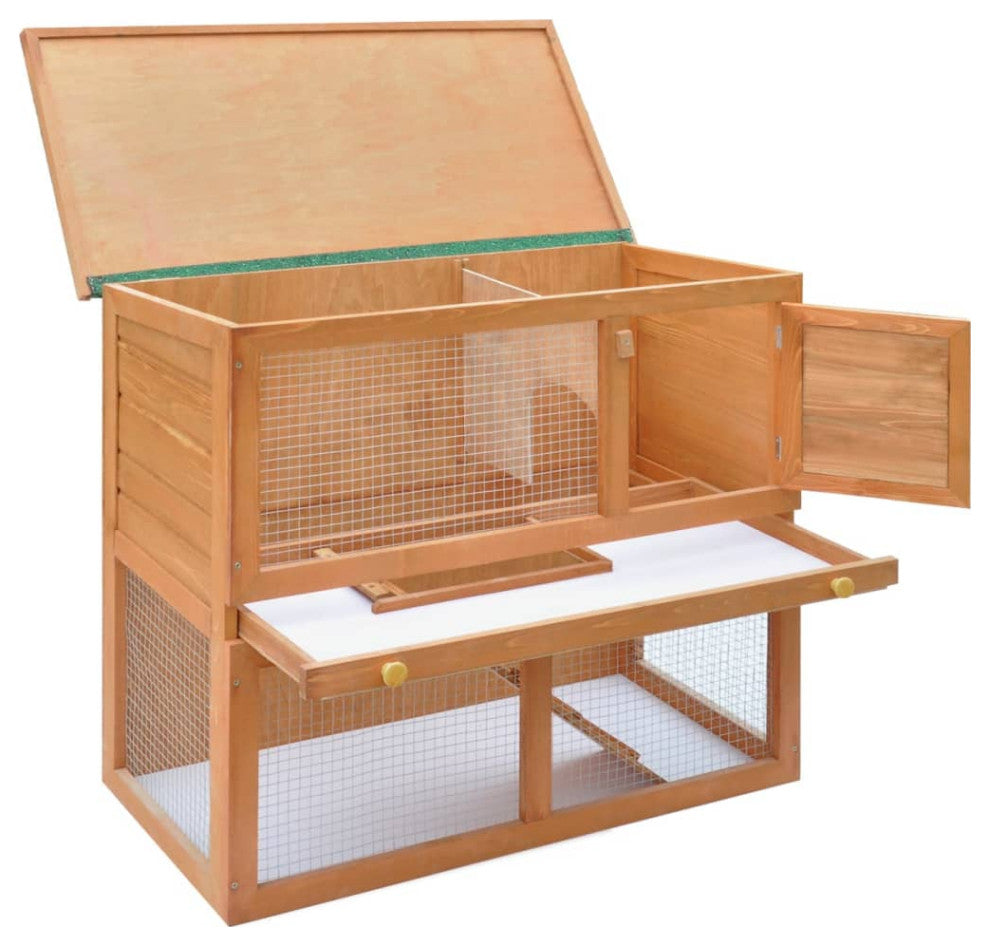 vidaXL Rabbit Hutch 2-Tier Bunny Cage with Pull Out Tray Ramp Solid Pine Wood