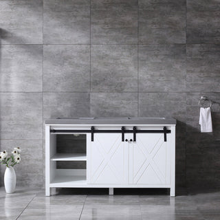 Marsyas 60" White Double Vanity, Gray Quartz Top, White Sinks, No Mirror