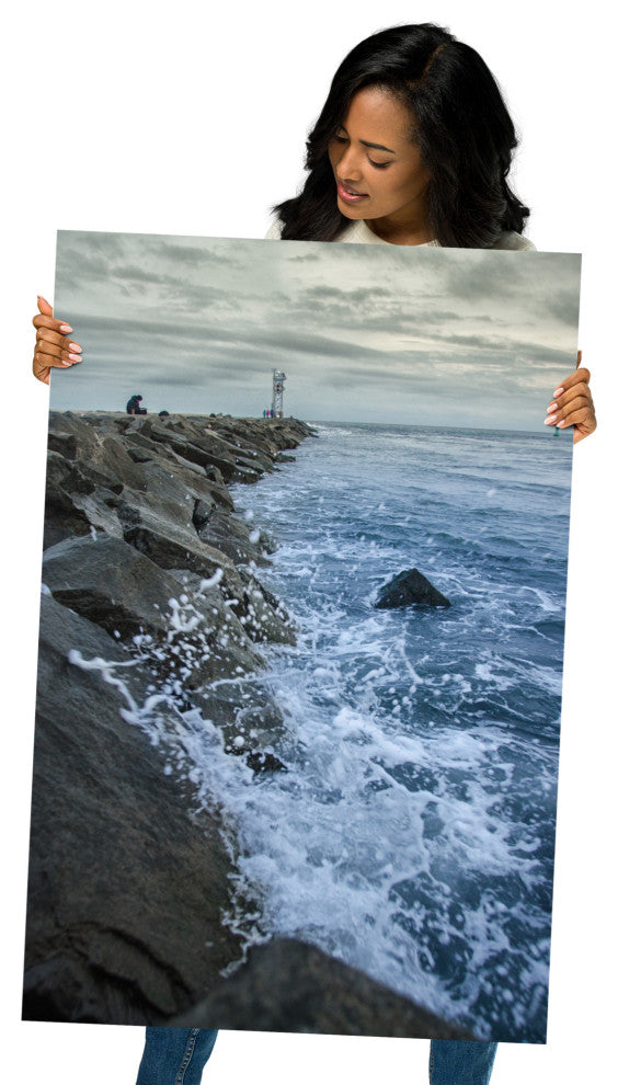 Splashing on the Jetty Landscape Photo Unframed Wall Art Print, 24" X 36"