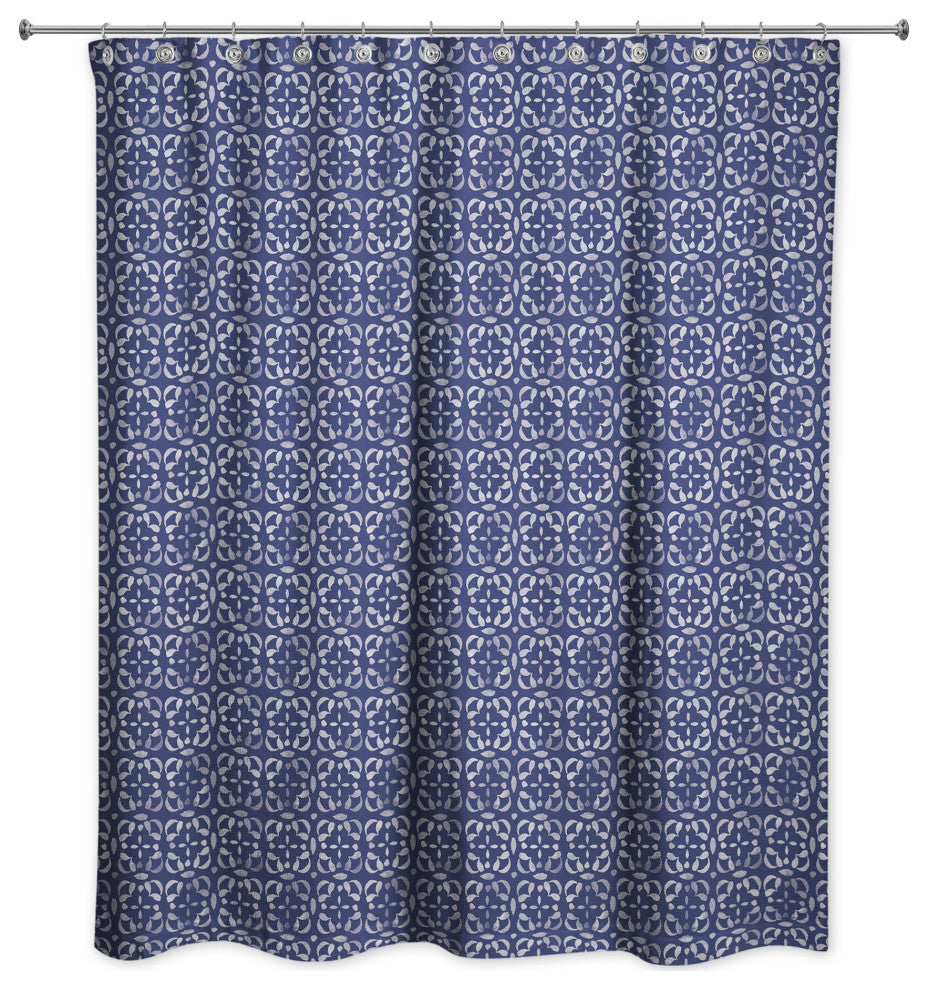 Navy Medallion Pattern 71x74 Shower Curtain