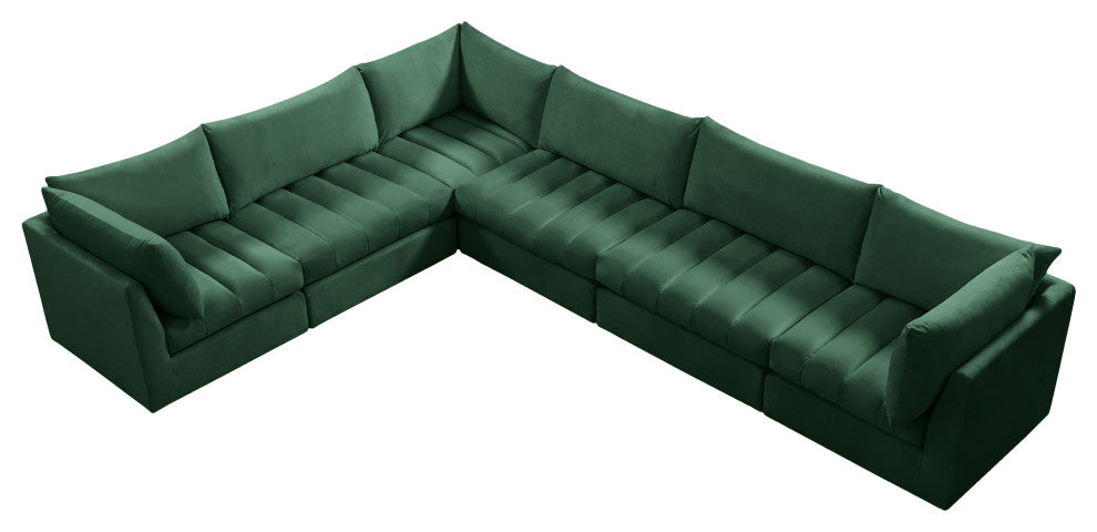 Jacob Velvet Upholstered 6-Piece L-Shaped Modular Sectional, Green
