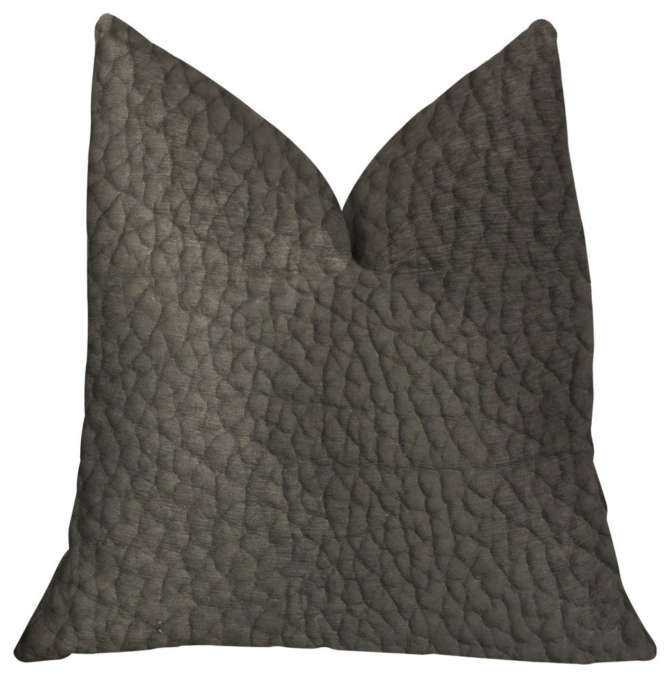 Modern Black Black Artificial Leather Luxury Throw Pillow, 12"x20"