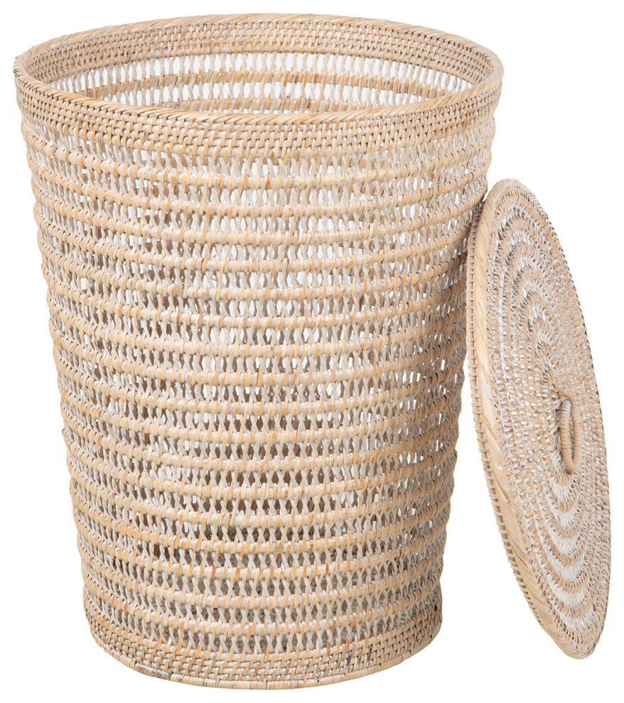 Cambria Rattan Laundry Hamper With Liner, White Wash