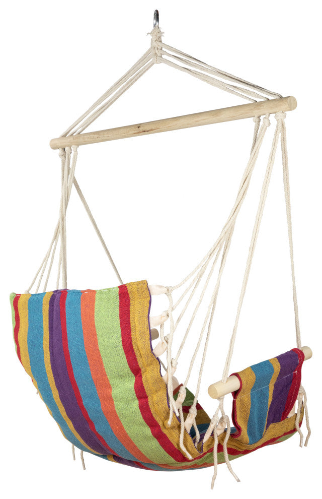 37" Multi-Color Stripe Outdoor Patio Hammock Chair with Armrests
