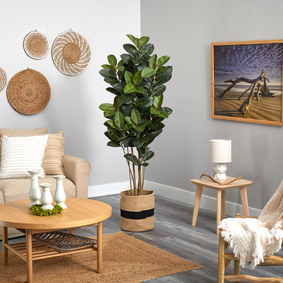 5.5' Oak Faux Tree, Handmade Natural Cotton Planter UV Resistant, Indoor/Outdoor