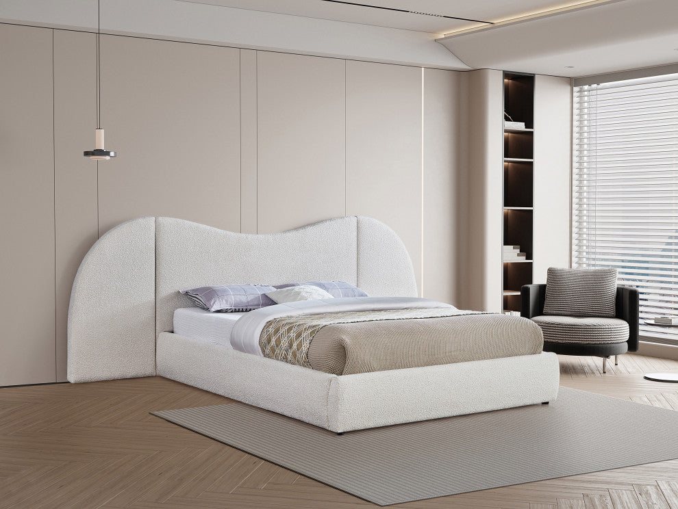 Everest Upholstered Bed, Cream, King, Boucle Fabric