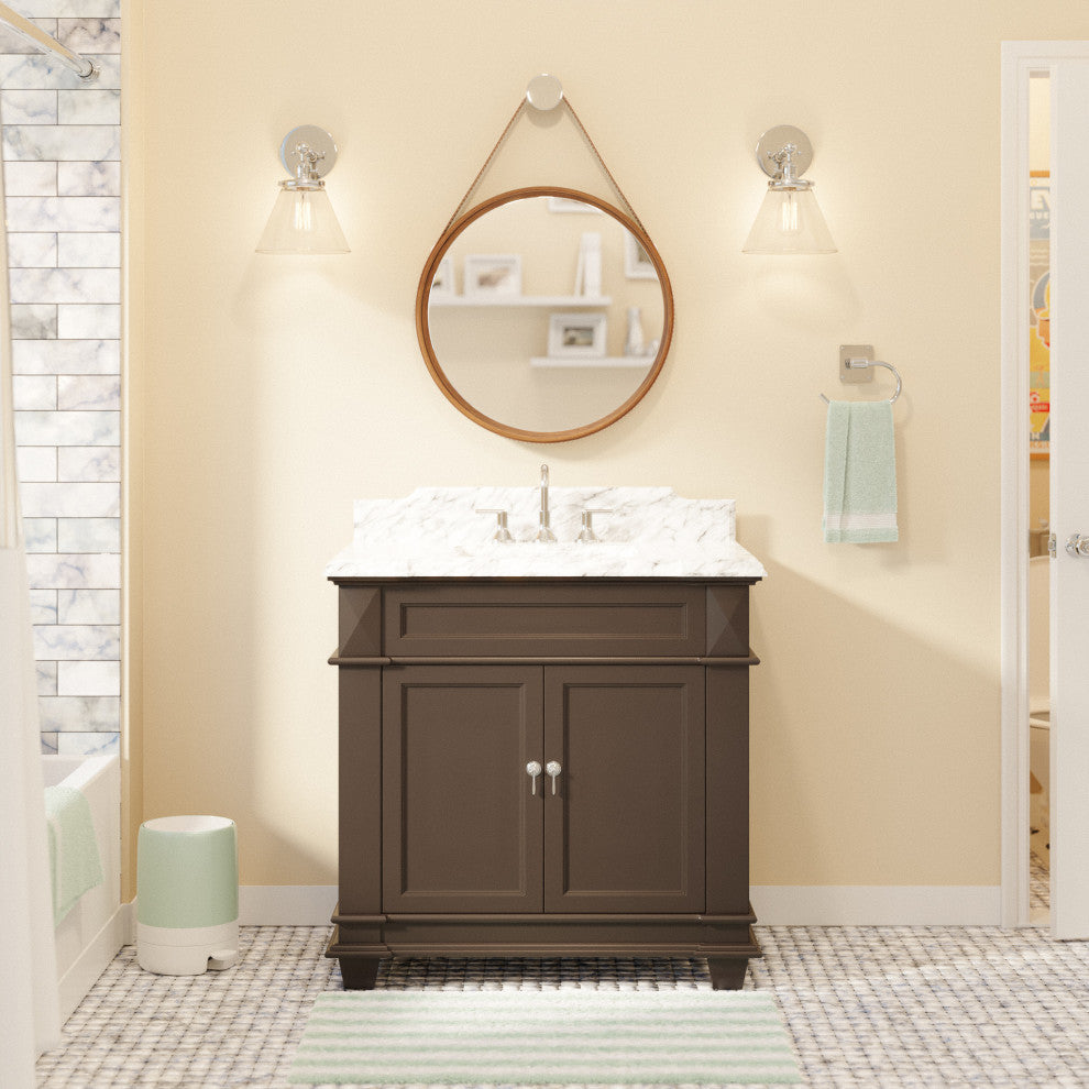 Elizabeth 36" Bathroom Vanity, Chocolate, Carrara Marble