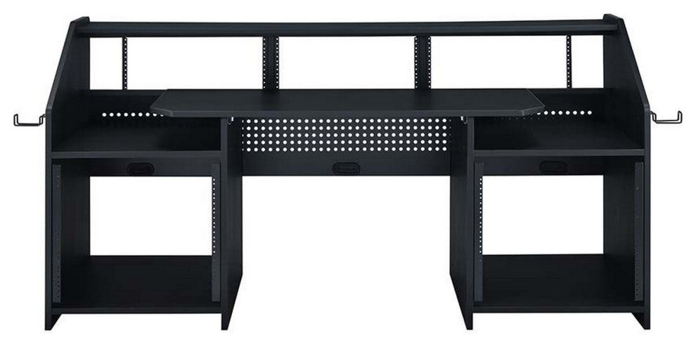Benzara BM276204 Wood Music Studio Desk, Keyboard Tray, Monitor Top, Black