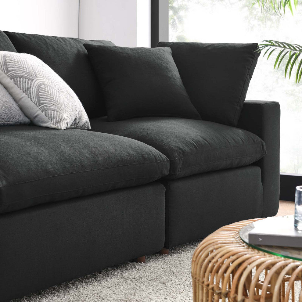 Modular Sectional Deep Sofa Set, Black, Fabric, Modern, Lounge Cafe Hospitality