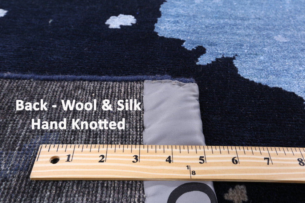 9' 0" X 11' 9" Contemporary Hand Knotted Wool and Silk Galaxy Design Rug Q6166