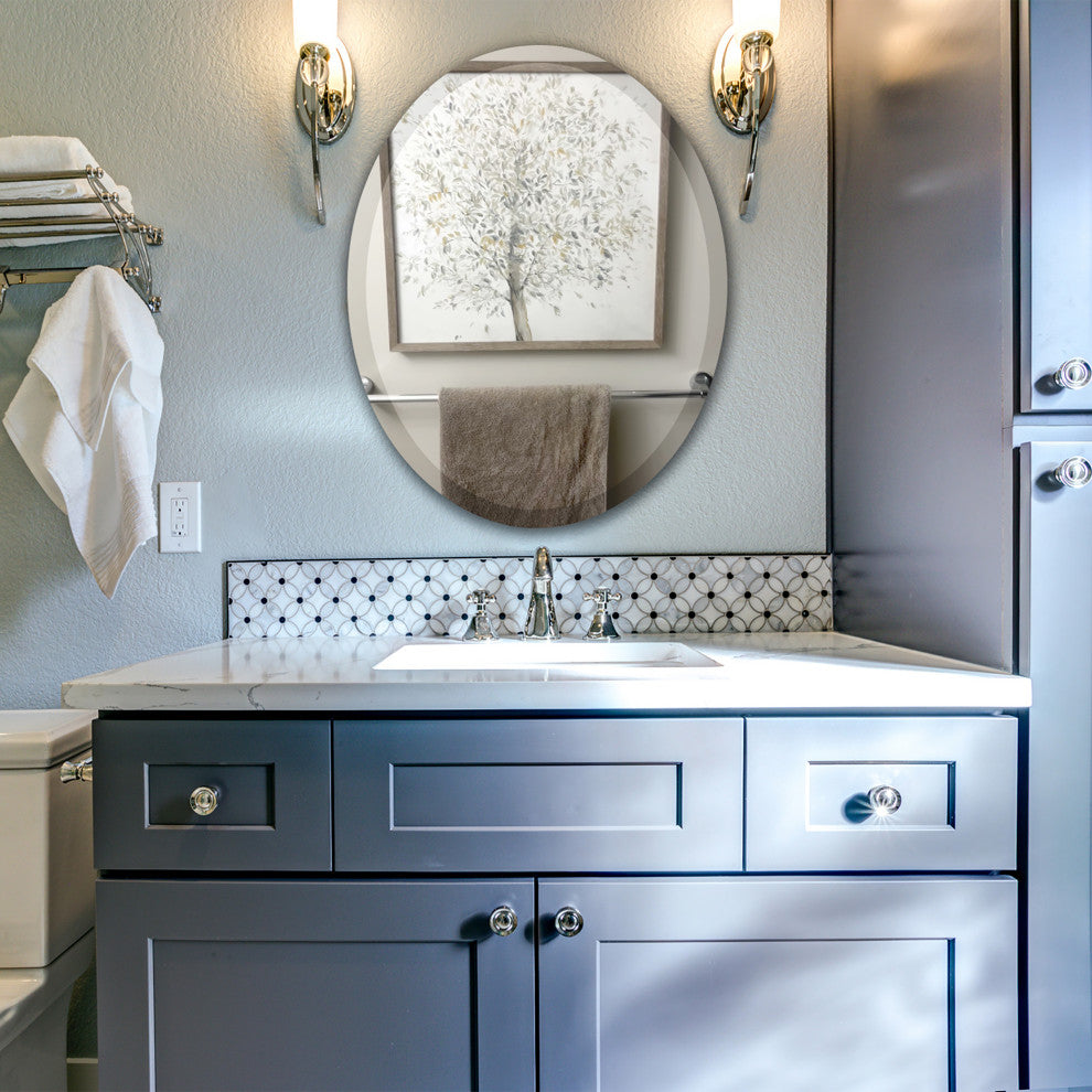 Oval Beveled Frameless Mirror, 18"x24"