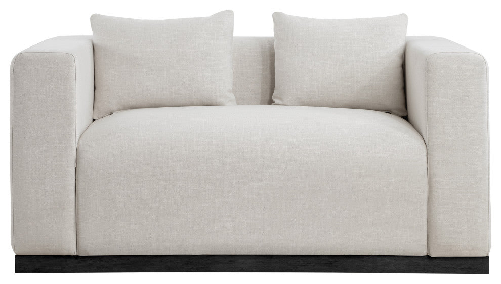 Alfie Linen Textured Fabric Upholstered Loveseat, Beige