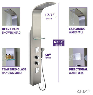 ANZZI Niagara 64 in. 2-Jetted Full Body Shower Panel in Brushed Steel