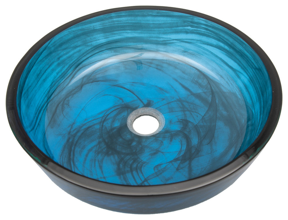 Eden Bath EB_GS80 Transparent Dark Blue Mist Flat Bottom Glass Vessel Sink