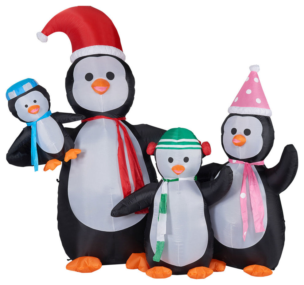 10' Tall Penguin Family, Prelit Outdoor Christmas Inflatable With Storage Bag