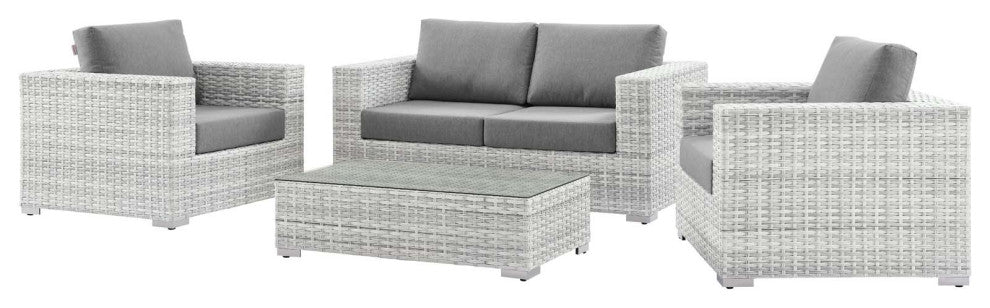 Lounge Sectional Sofa Chair Set, Rattan, Wicker, Gray, Modern, Outdoor