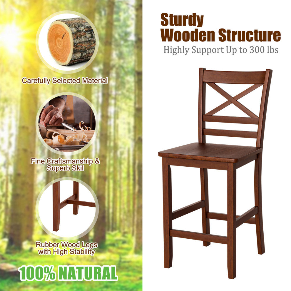 Costway Set of 2 Bar Stools 24'' Counter Height w/ Rubber Wood Legs Walnut