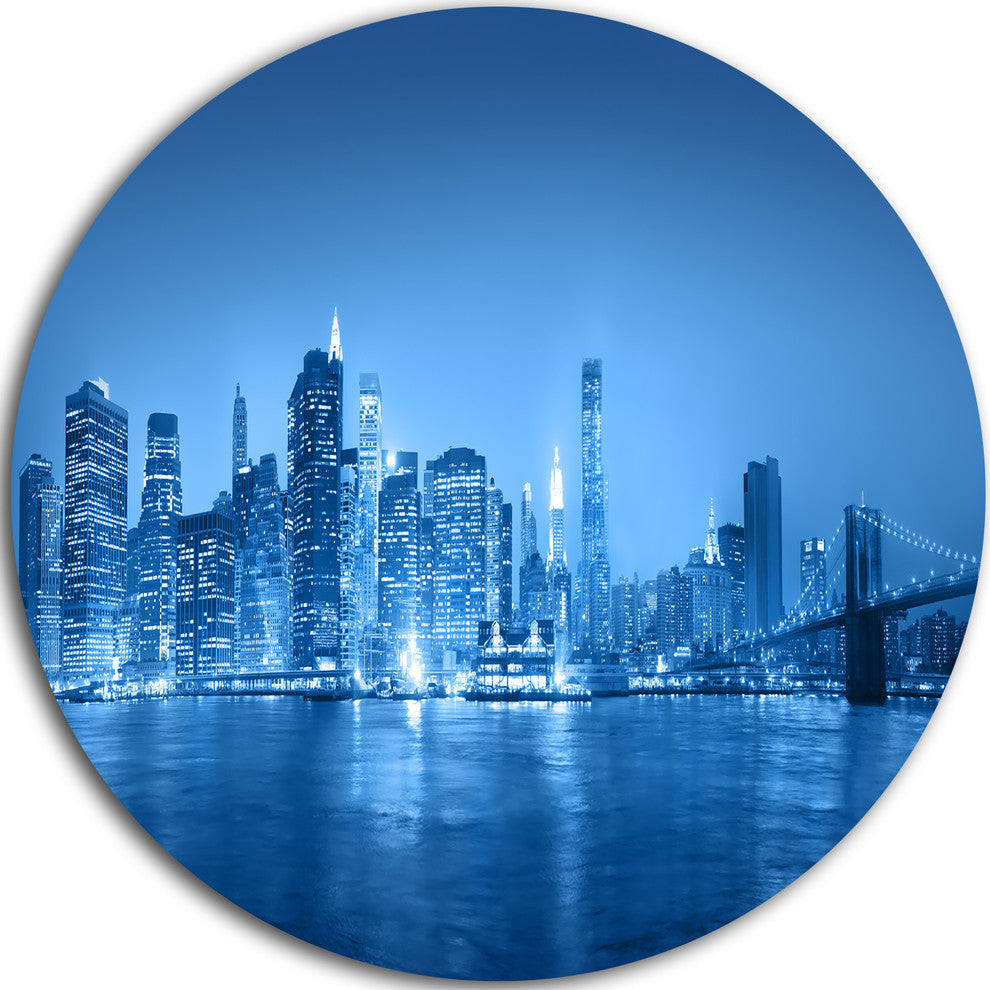 Blue Panorama Of New York City, Cityscape Disc Metal Artwork, 36"