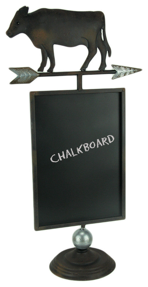 Rustic Brown Metal Farmhouse Cow and Arrow Standing Chalkboard Sign