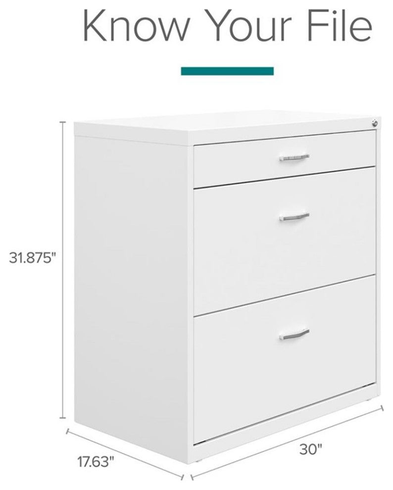 Space Solutions 30"W Metal 3 Drawer Home Office File Cabinet White