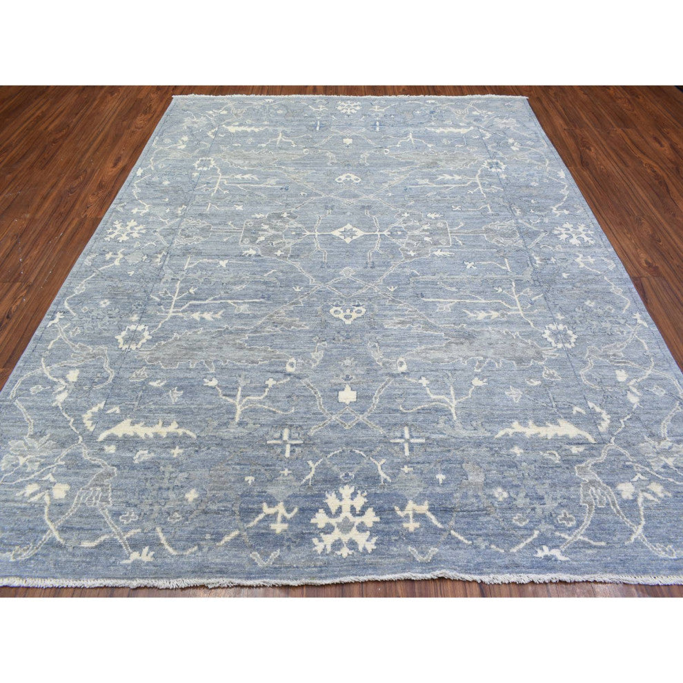 Gray Afghan Angora Oushak Flowing Design Soft Wool Hand Knotted Rug, 8'0"x9'9"