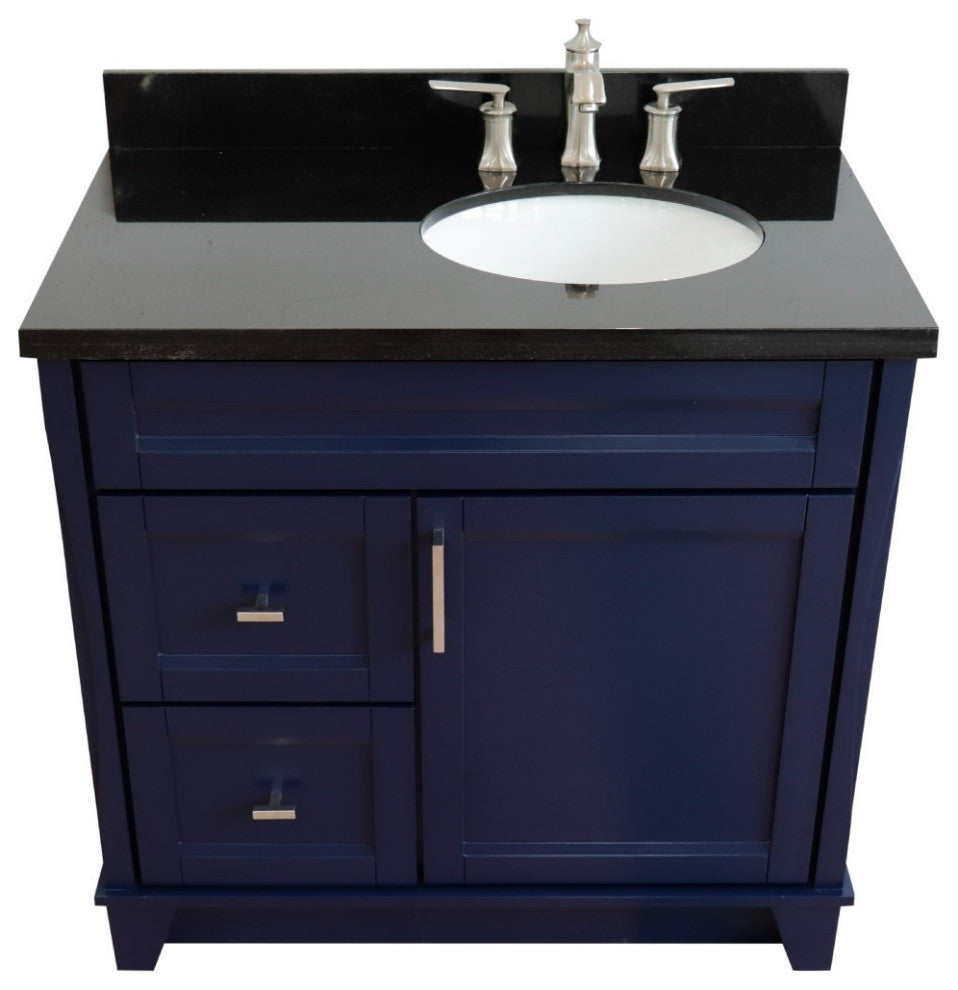 37" Single Sink Vanity, Blue Finish With Black Galaxy Granite