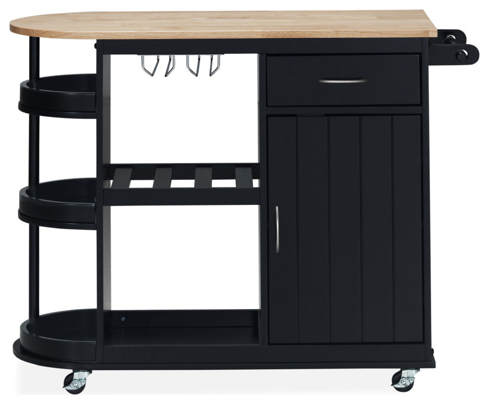 Chloe Kitchen Cart With Wheels, Black and Natural