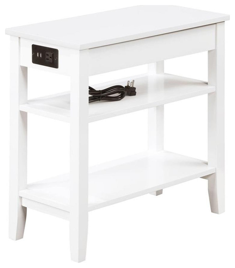 American Heritage One-Drawer End Table with Charging Station in White Wood