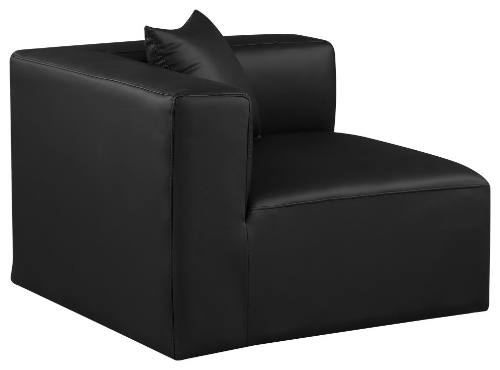 Cube Upholstered Modular Component, Black, Vegan Leather, Corner Chair