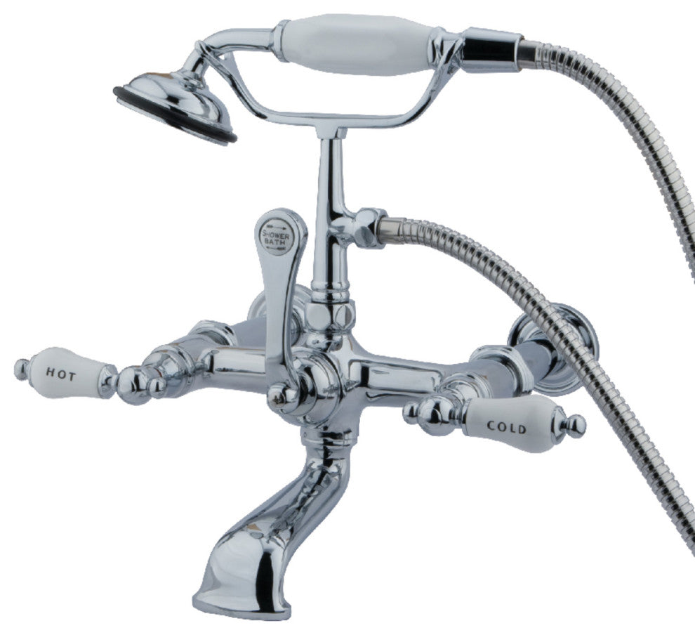 Kingston Brass 7" Wall Mount Tub Faucet With Hand Shower, Polished Chrome