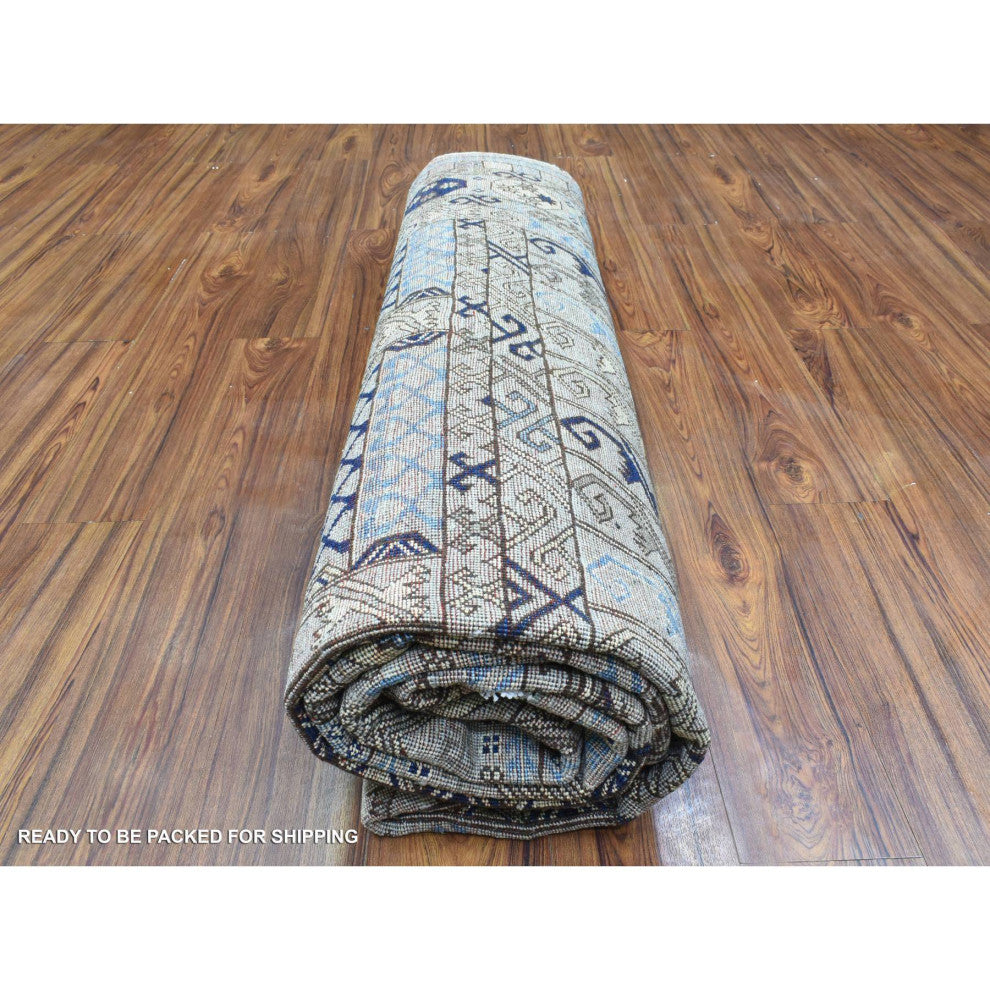 Beige, Hand Knotted Afghan Ersari Soft Wool Oriental Rug, 8'0"x9'9"
